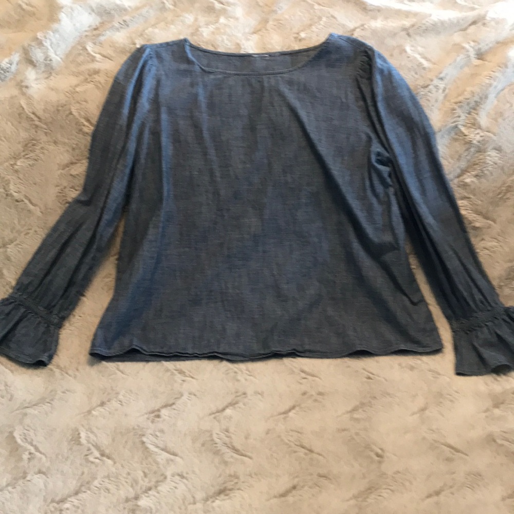 Denim blouse with flutter cuffs